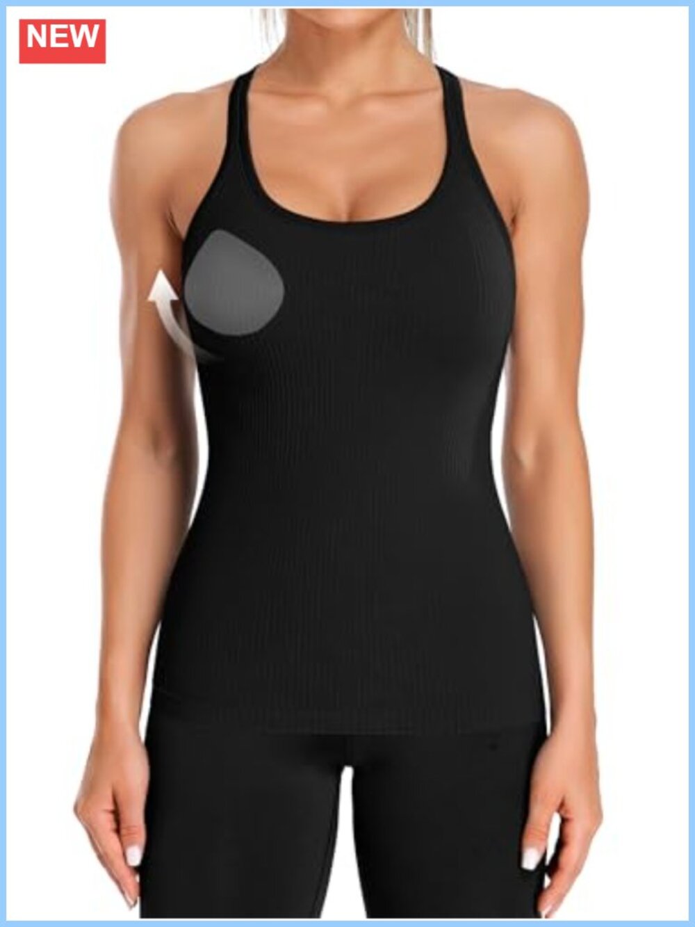 Ribflex Racerback Tank Top with Built-in Bra for Women, Removable Padding,
